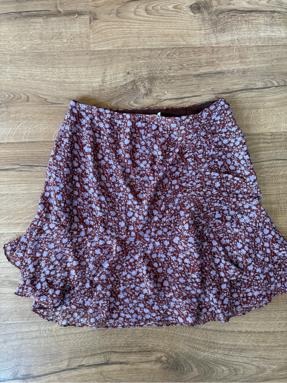 Lush Burgundy Floral Ruffle Skater Skirt